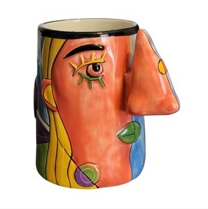 MUZEUM PICASSO Hand Painted Abstract Nose Eyeglass Holder Coffee Tea Mug Planter